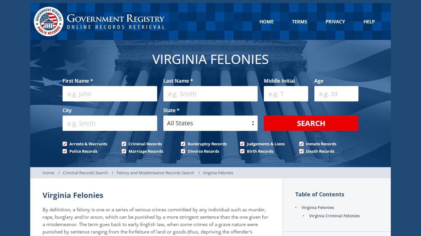 Felony Charges In Virginia - GovernmentRegistry.Org